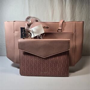 bebe Pink Tote with Monogram Clutch